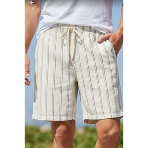 Porter & Ash Linen Blend Textured Stripe Drawstring Shorts Size XL